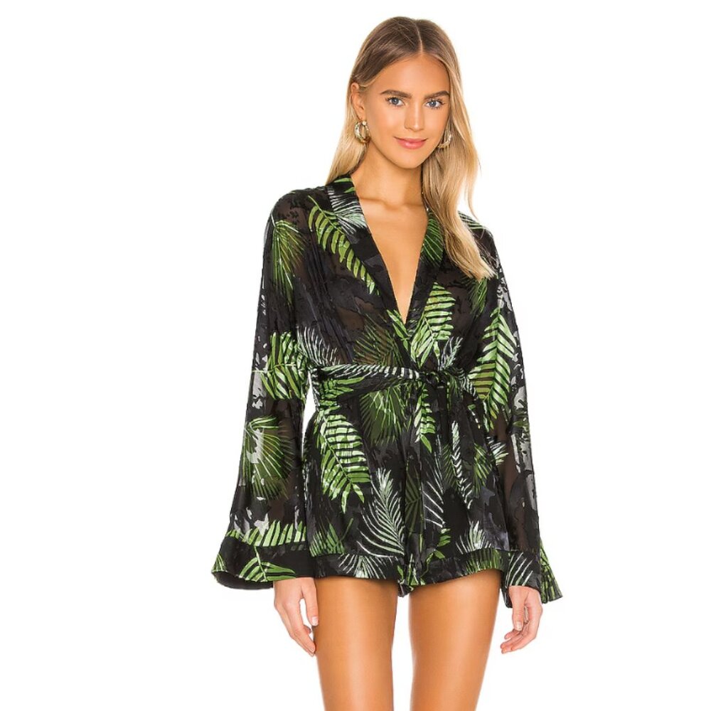 Camila Coelho Amelia Romper in Black Palm Size XS
